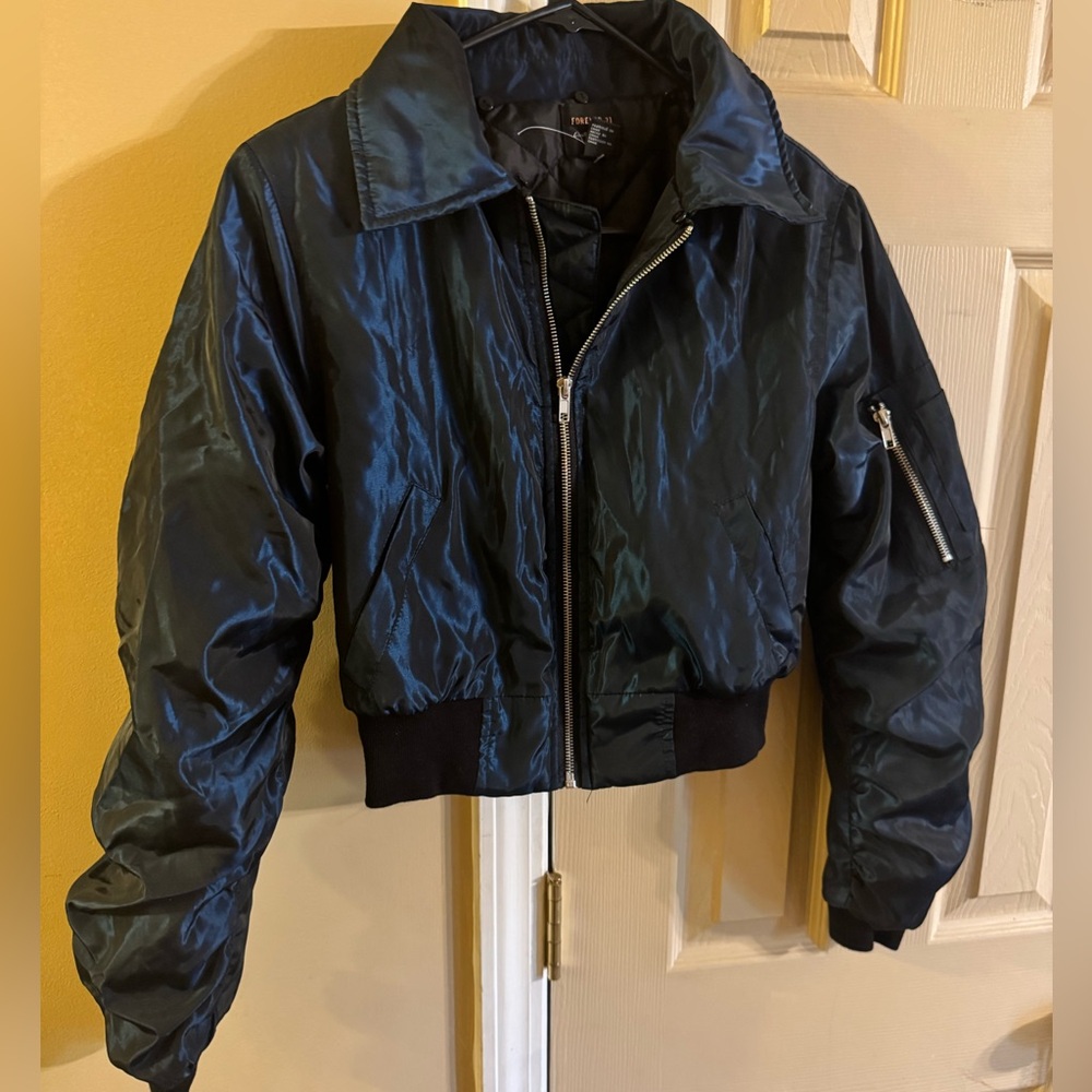 Forever 21 Iridescent Black Bomber Jacket